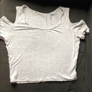 Grey open shoulder t shirt